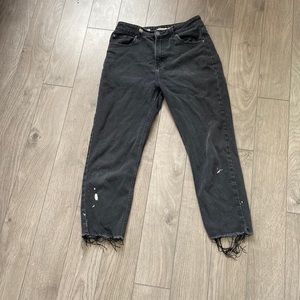 bershka black straight cropped jeans